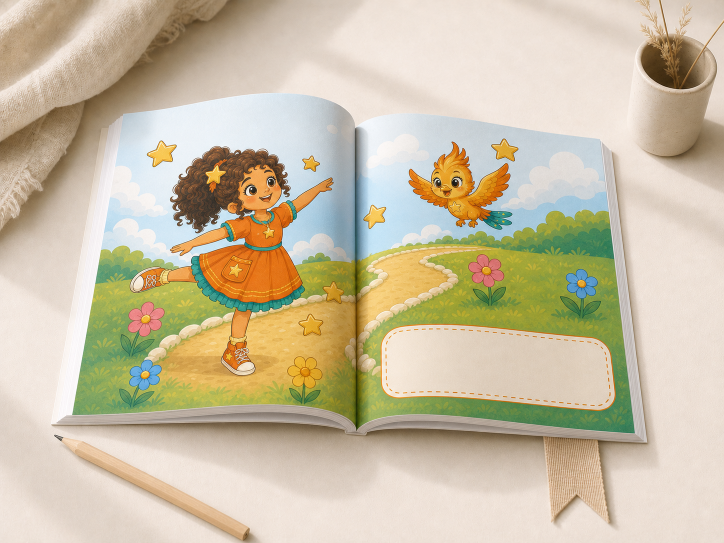 Ellie and Pixi Dance to the Stars full color story spread mockup