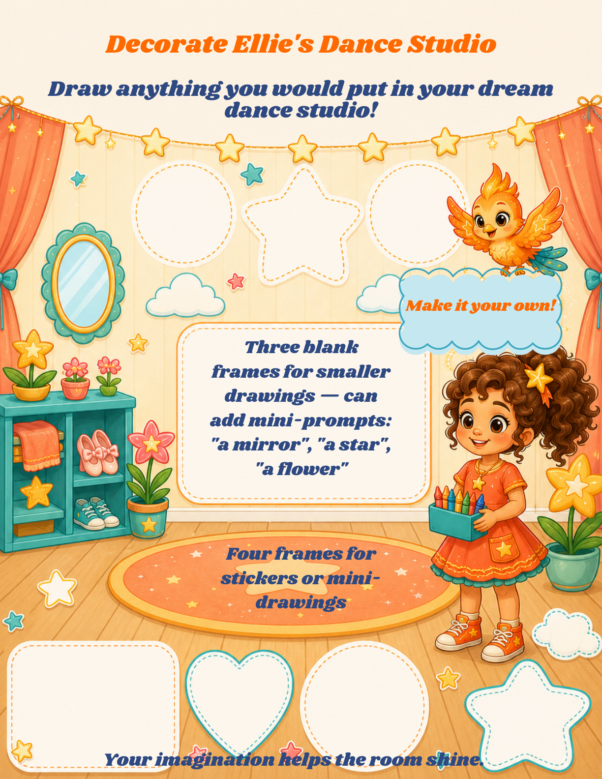 Ellie and Pixi activity book sample decorate dance studio page
