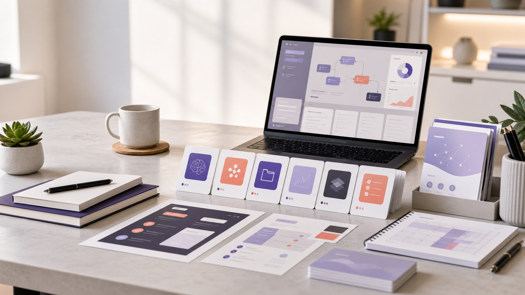 Modern creator workspace with AI bundle product previews